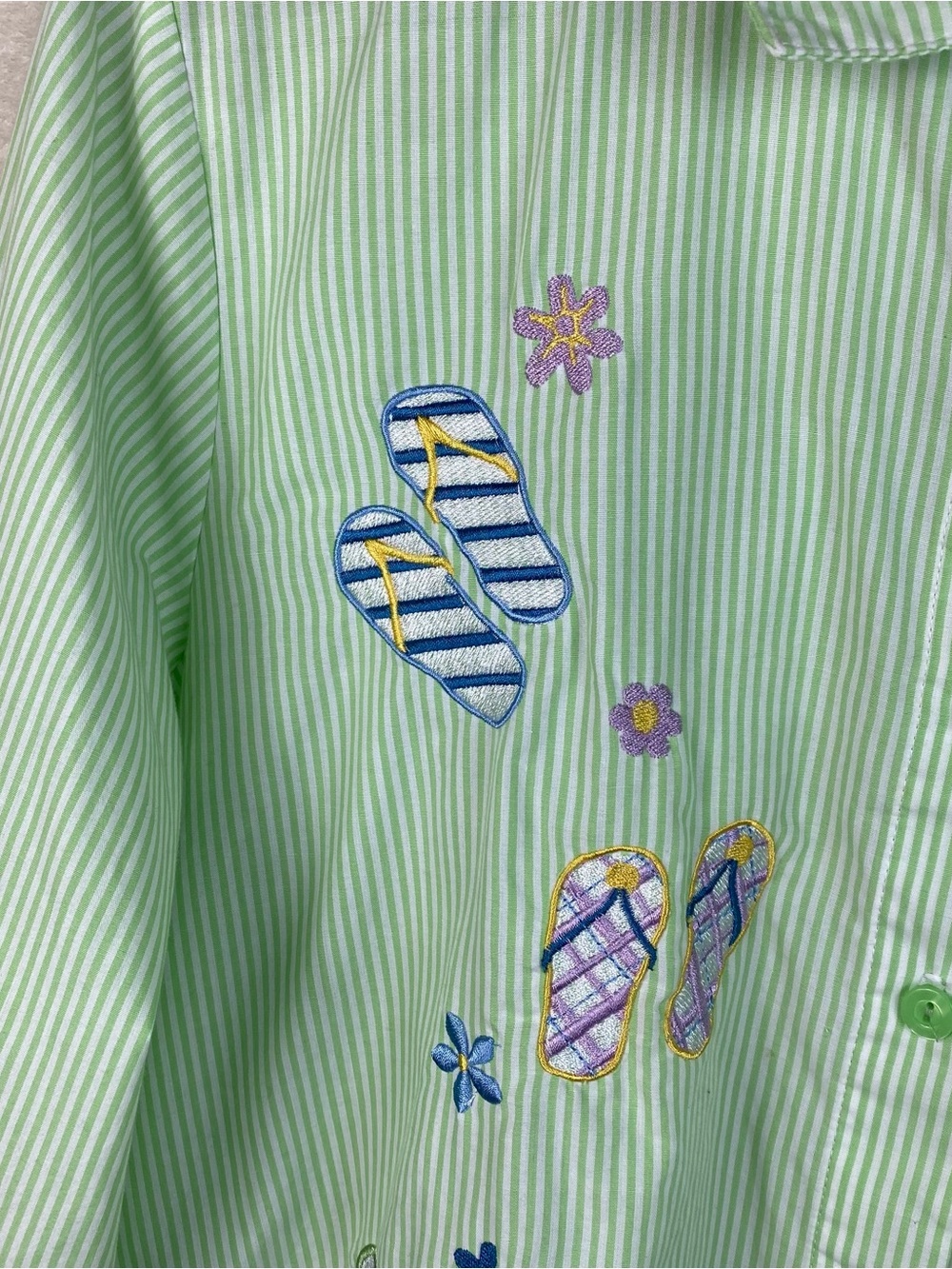 Breckenridge Plus 1X Green 3/4 Sleeve Button Down Shirt Flip Flop Embroidered - Picture 3 of 14